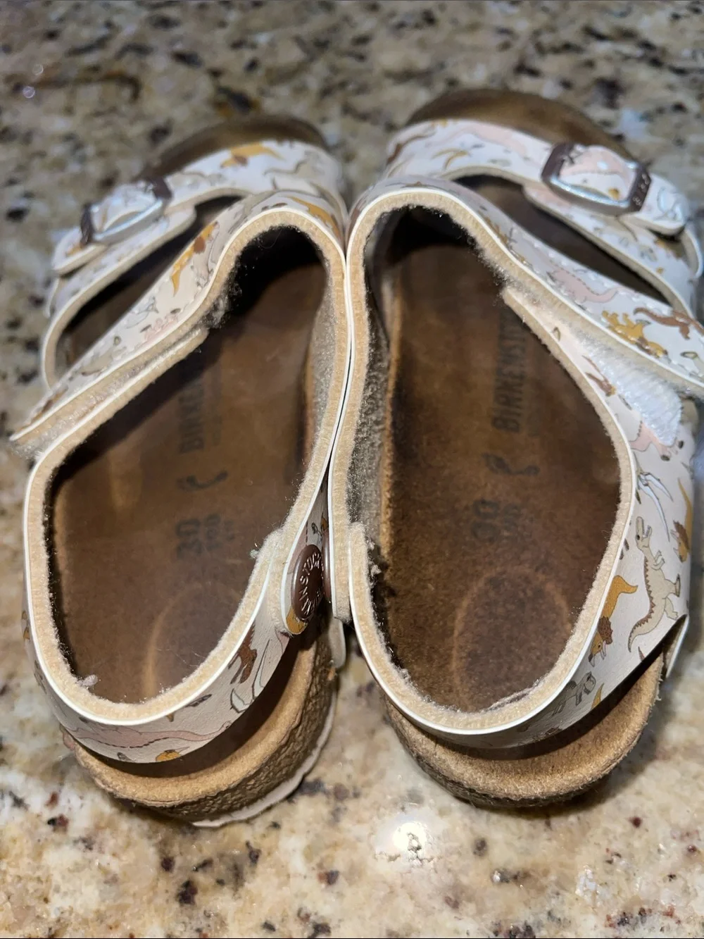 Birkenstock Kids Beige Dinosaur Print Adjustable Sandals